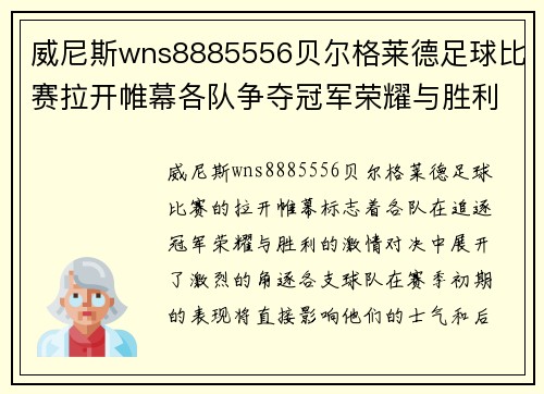 威尼斯wns8885556贝尔格莱德足球比赛拉开帷幕各队争夺冠军荣耀与胜利的激情对决