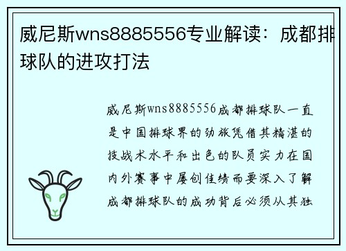 威尼斯wns8885556专业解读：成都排球队的进攻打法