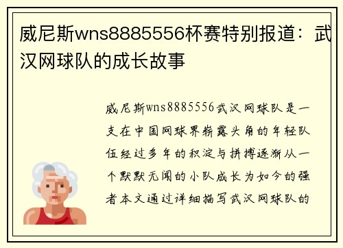 威尼斯wns8885556杯赛特别报道：武汉网球队的成长故事