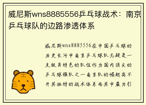 威尼斯wns8885556乒乓球战术：南京乒乓球队的边路渗透体系