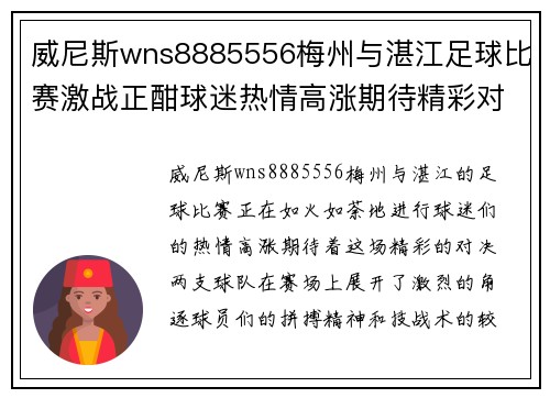 威尼斯wns8885556梅州与湛江足球比赛激战正酣球迷热情高涨期待精彩对决